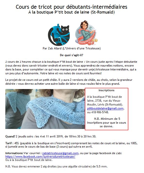 Cours petit châle avril